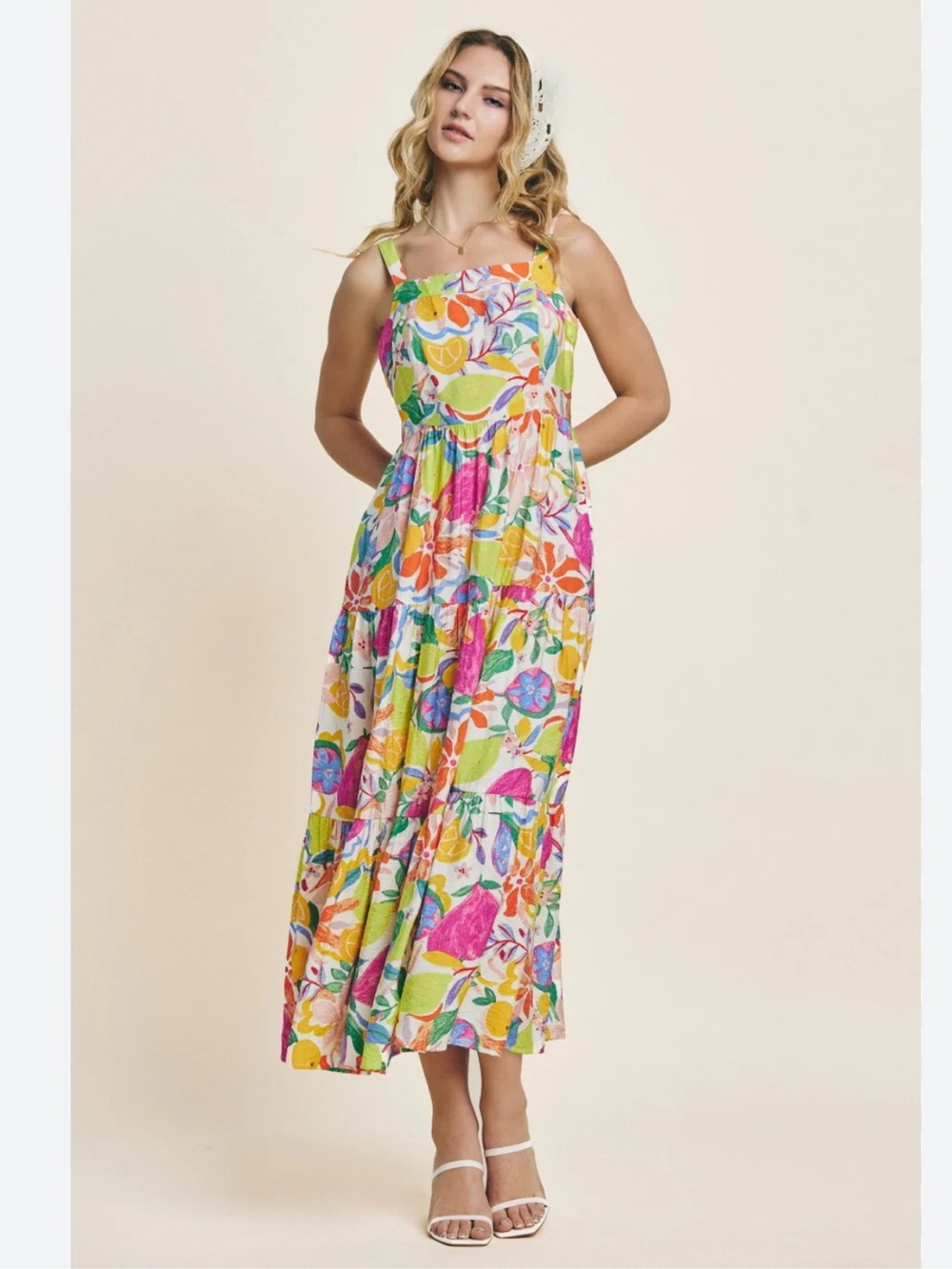 Oddy Evelyn Multicolor fruit pattern Midi Dress size Medium